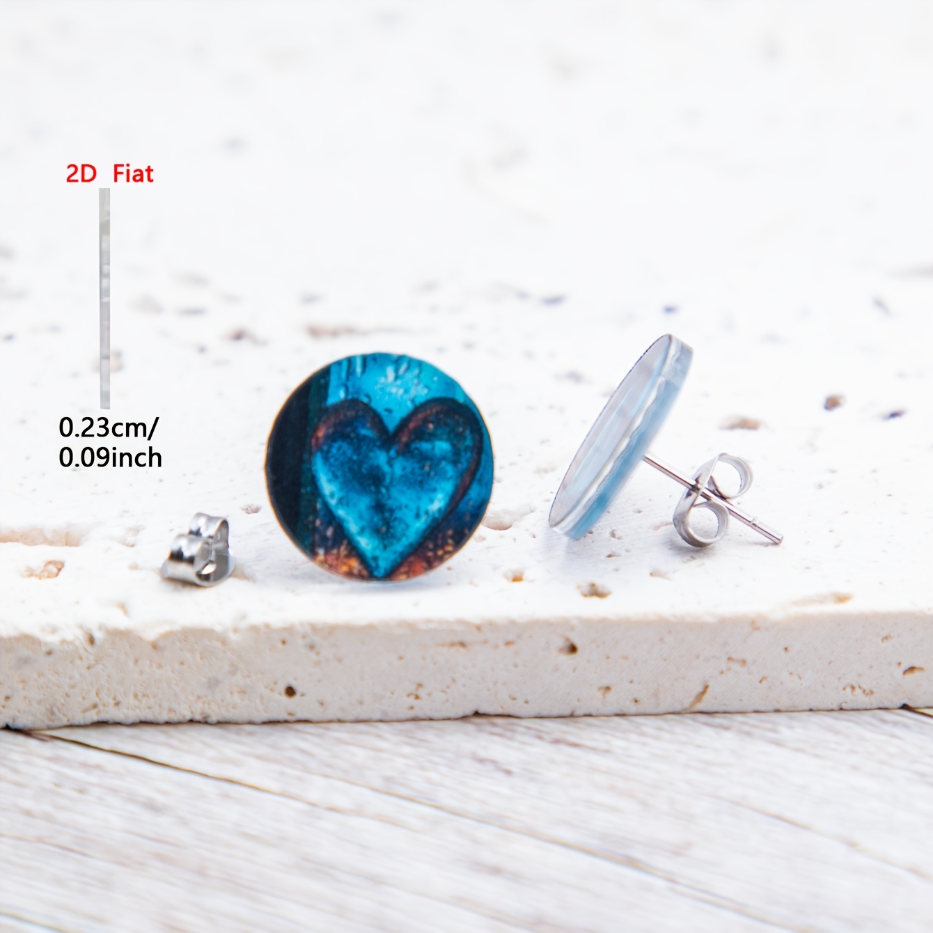 2D Flat Round Heart Teardrop Pattern Acrylic Stud Earrings